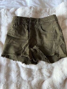 Guess Olive Green Denim Frayed Hem Shorts